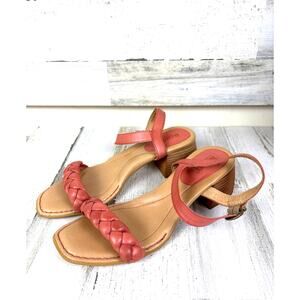 Born Simone Womens 10 Coral Leather Braided Block Heel Slingback Sandals Beach